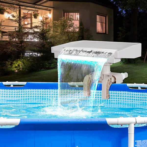 LED Pool Waterfall Fountain for Above-Ground Frame Pools – Soothing Cascade Attachment Accessory